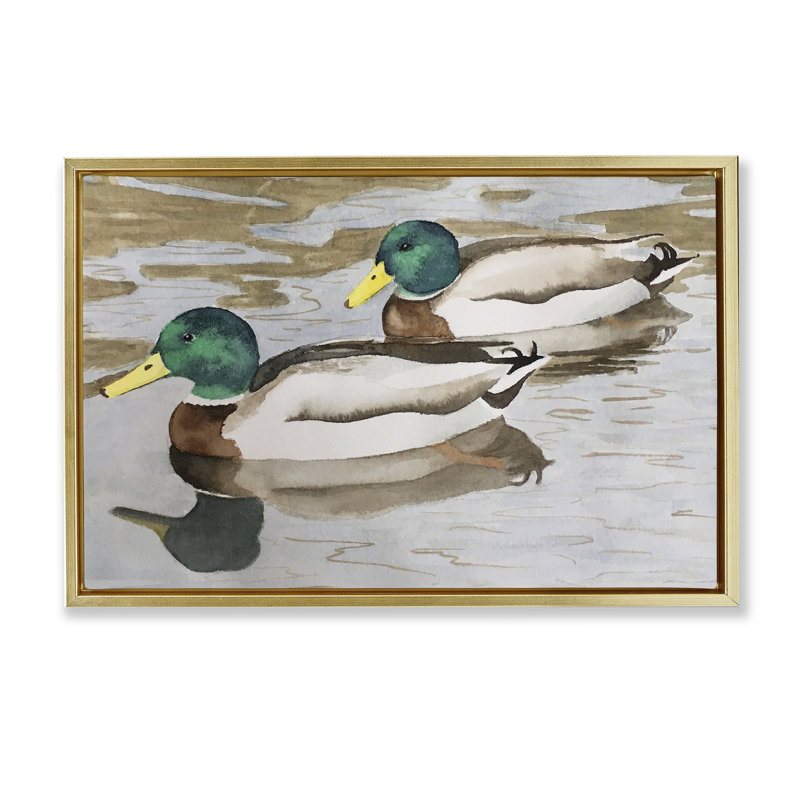 Cadre flottant Mallard Ducks, design Stephanie Fielden, H 17 po x l 25 po, Cadre flottant métallique doré