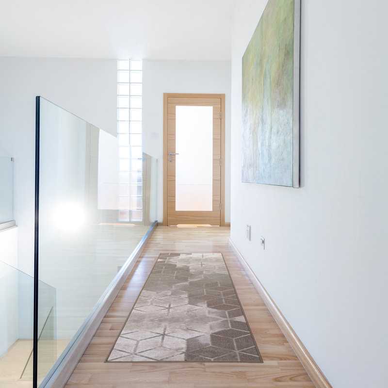Tapis géométrique touffeté brun, Tapis de couloir 2 pi 2 po x 42 pi