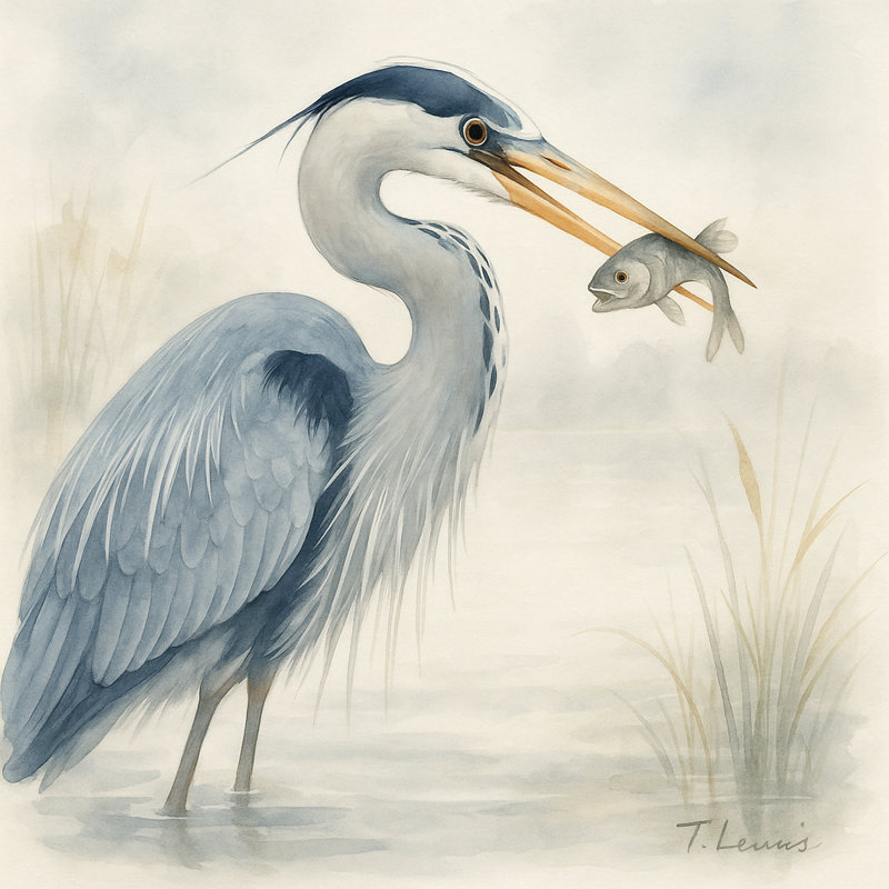 «Blue Heron in Foggy Waters», art mural sur toile, H 20 po x l 20 po