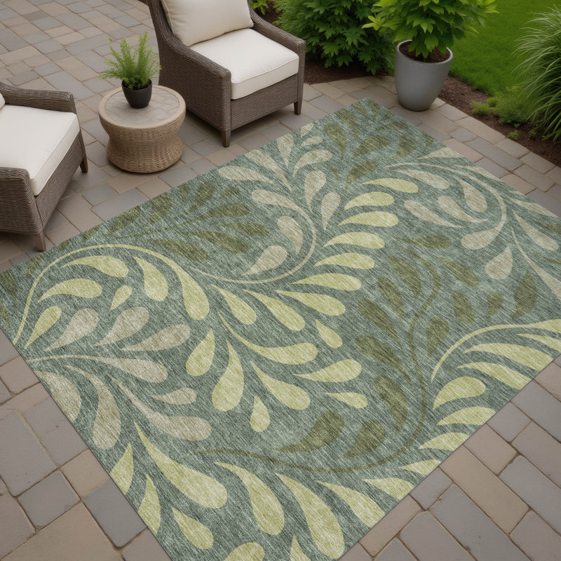 Machine Washable Indoor/Outdoor Lanphear ACN2411 Botanical Rug, Rectangle 8' x 10'