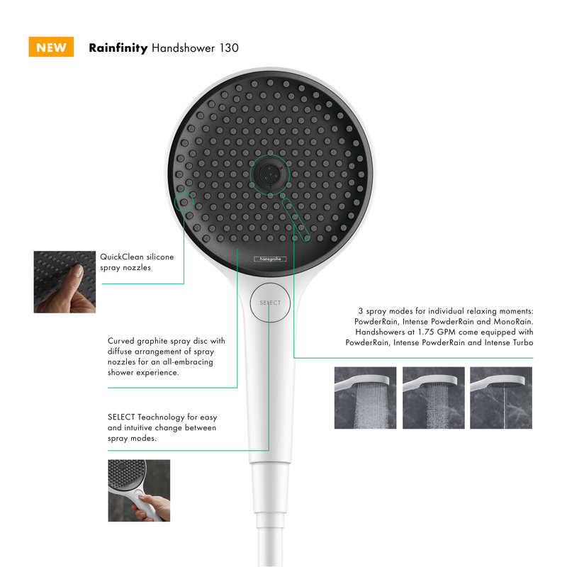 Rainfinity Multi Function Handheld Shower Head, Matte White