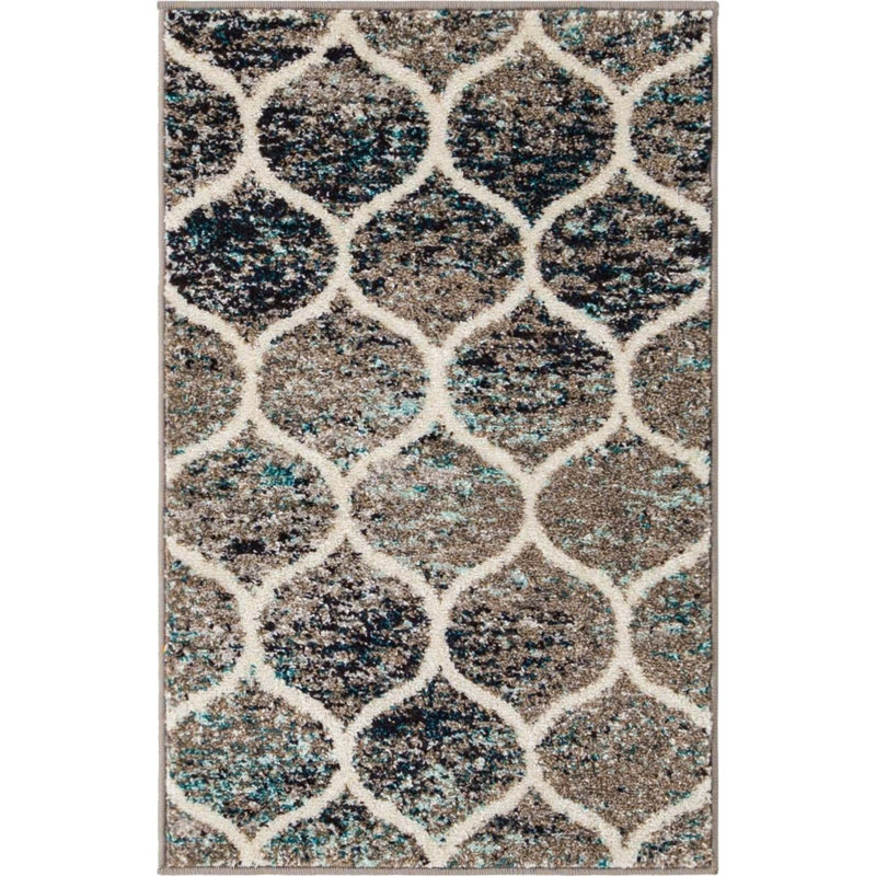 Tapis géométrique Llanet, Rectangle 2 pi x 3 pi 1 po, Bleu multicolore