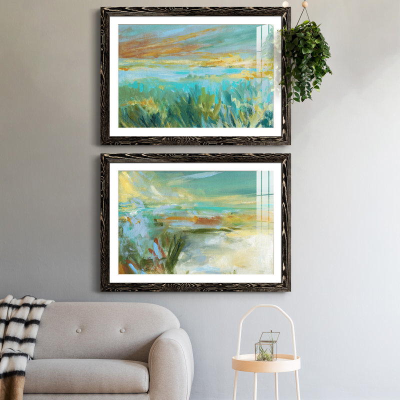 Grassy Beach - ensemble de 2 peintures encadrées, Papier encadré noir, H 31,5 po x l 47 po x P 1,5 po