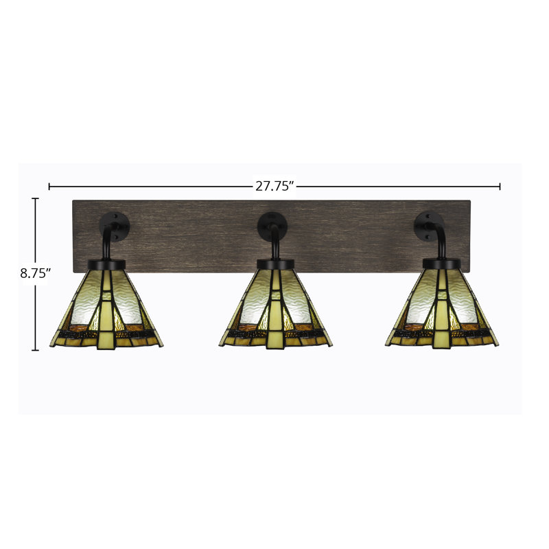 Barre d'éclairage de salle de bain 3 lumières Oxbridge, Noir mat / bois vieilli
