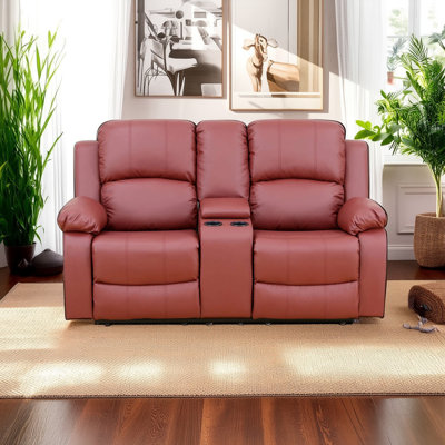 Causeuse inclinable manuelle en faux cuir de 68 po de largeur avec porte-gobelet