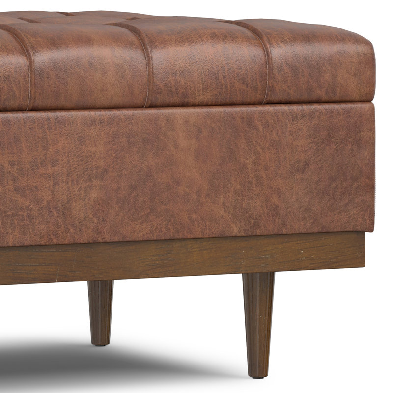 Mariah 34"W Upholstered Coffee Table Storage Ottoman with Lift Top and Solid Wood Legs, Brown