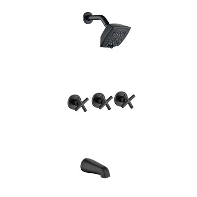 Ensemble de robinet de douche à 3 poignées avec douchette de baignoire à 6 jets et ensemble de garniture de douche avec valve de salle de bain brute