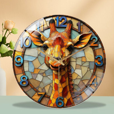 Girafe, mosaïque, horloge murale 12 po