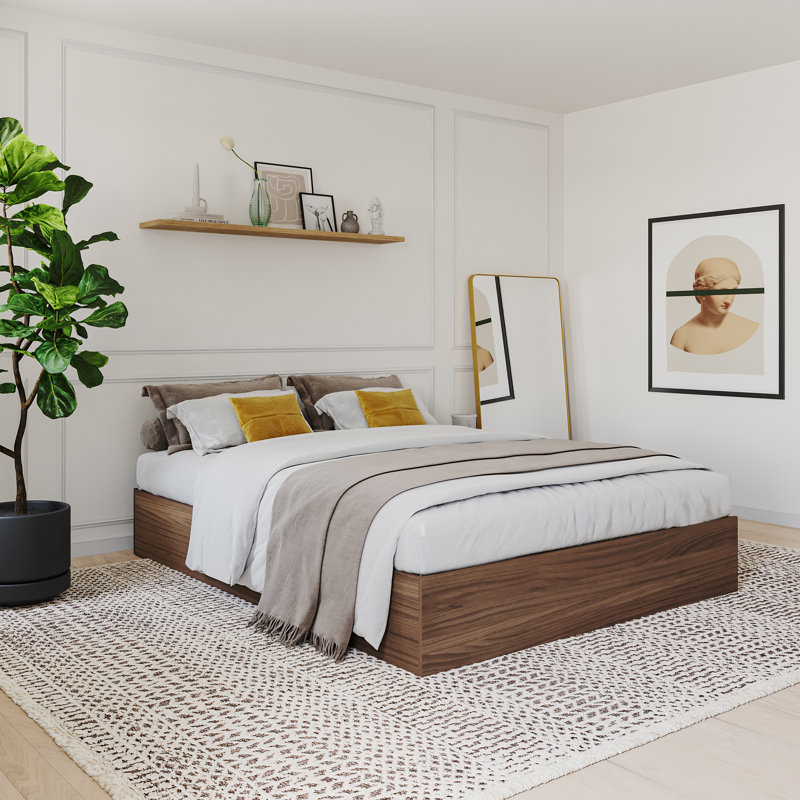 Lit plateforme avec rangement Ralston, Simple, Noyer