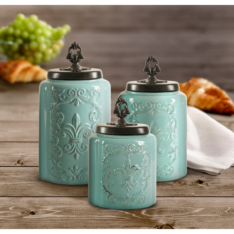 Stoneware Canister - Set of 3, Blue Antique