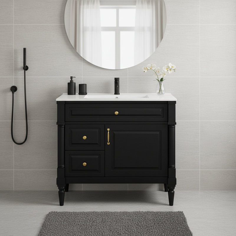 Meuble-lavabo moderne 36 "avec lavabo et armoire de rangement intégrés | Idée cadeau, Noir, 36