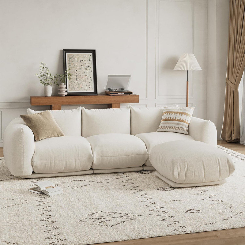 Canapé modulaire en forme de L de Boneless de 102 po, canapé en chenille avec siège de 23,2 po de profondeur