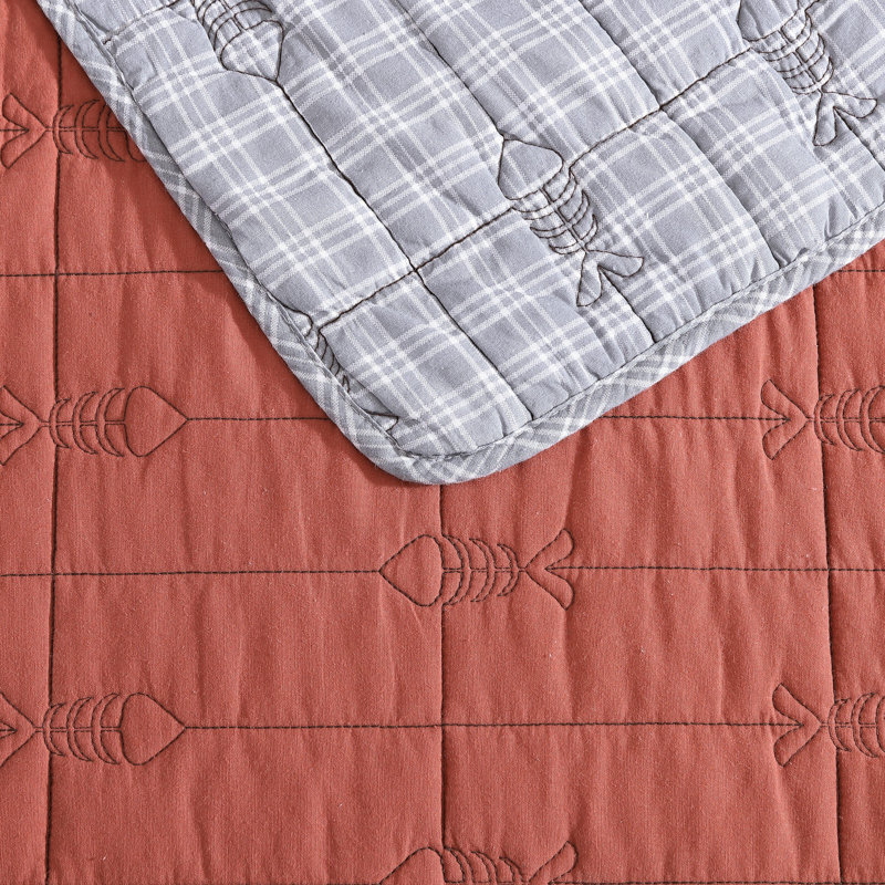 Gray and Orange Reversible Cotton Full Quilt Set