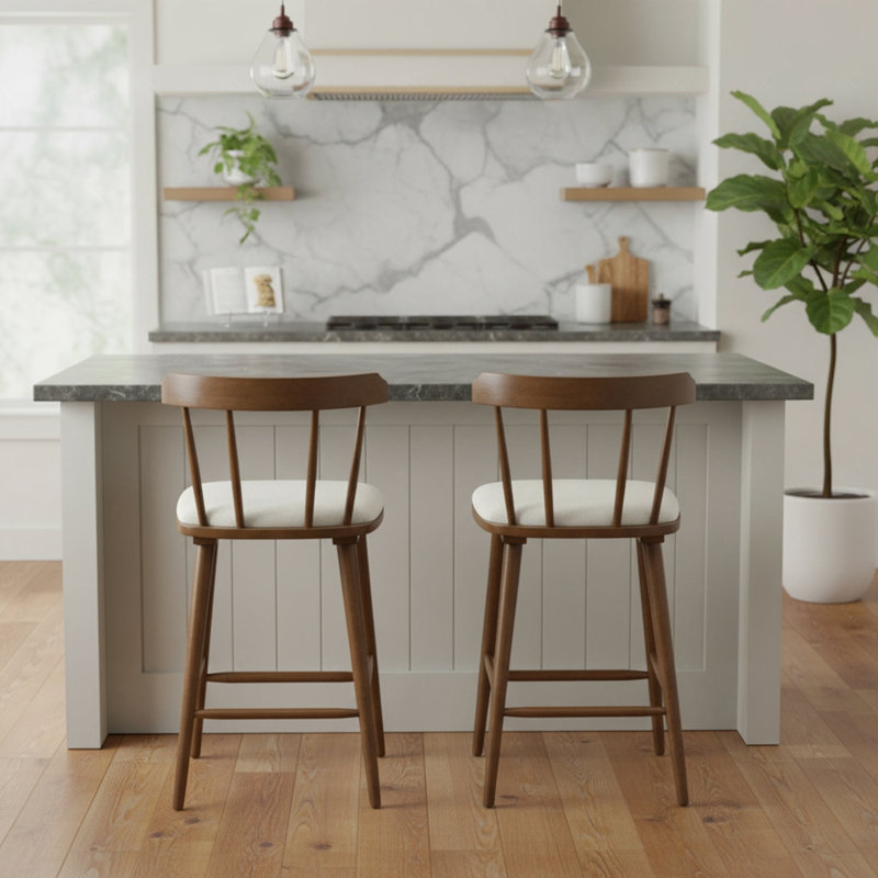 Tabouret de comptoir d'intérieur en bois rembourré, 2