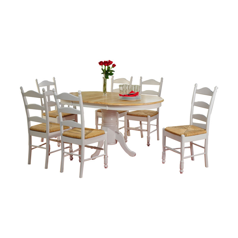 Ensemble de salle à manger extensible Amasya, Blanc / Naturel, 7 pièces
