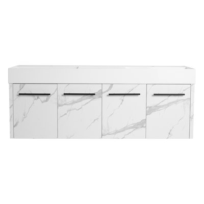 60-Inch Wall-Mounted Bathroom Vanity With Thick Edged Double Resin Sink – Modern Elegance For Your Bathroom