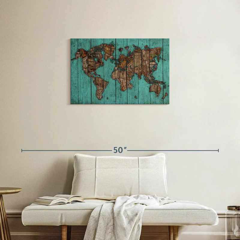 Carte en bois Aliaz turquoise, H 20 po x l 30 po