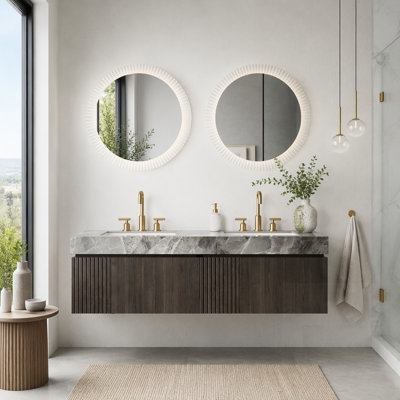 Meuble-lavabo de salle de bain avec lavabo, armoire de rangement en contreplaqué flottant, plateau en pierre frittée, 2 lavabos en céramique, 3 trous de robinet, pré-assemblé, finition grain de bois espresso
