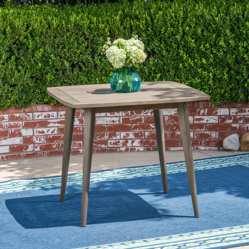 Table carrée en bois gris avec des pieds droits pour une utilisation extérieure - et une élégante couleur de salle à manger élégante