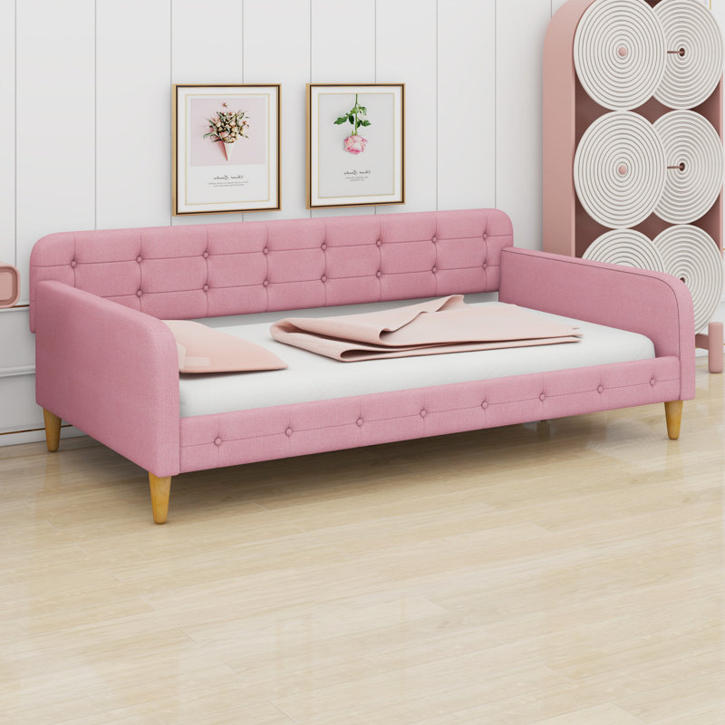 Upholstered Daybed With Support Legs, Pink