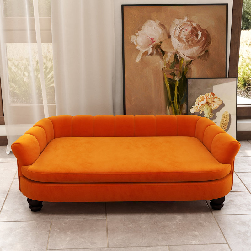 Upholstered Velvet Pet Bed, Orange