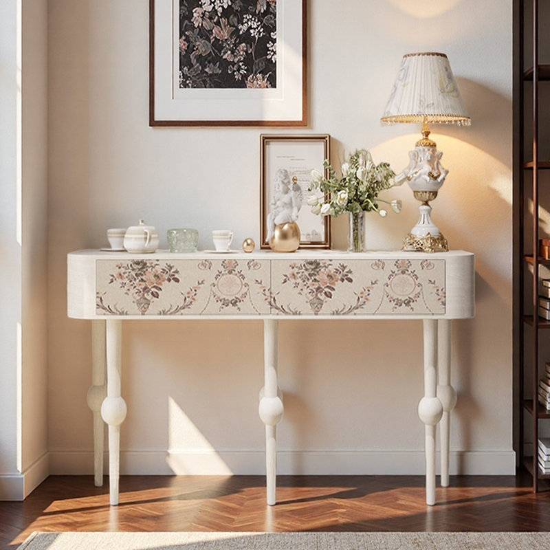 Console French Vintage, H 31,5 po x l 47,2 po x P 15,7 po, Blanc