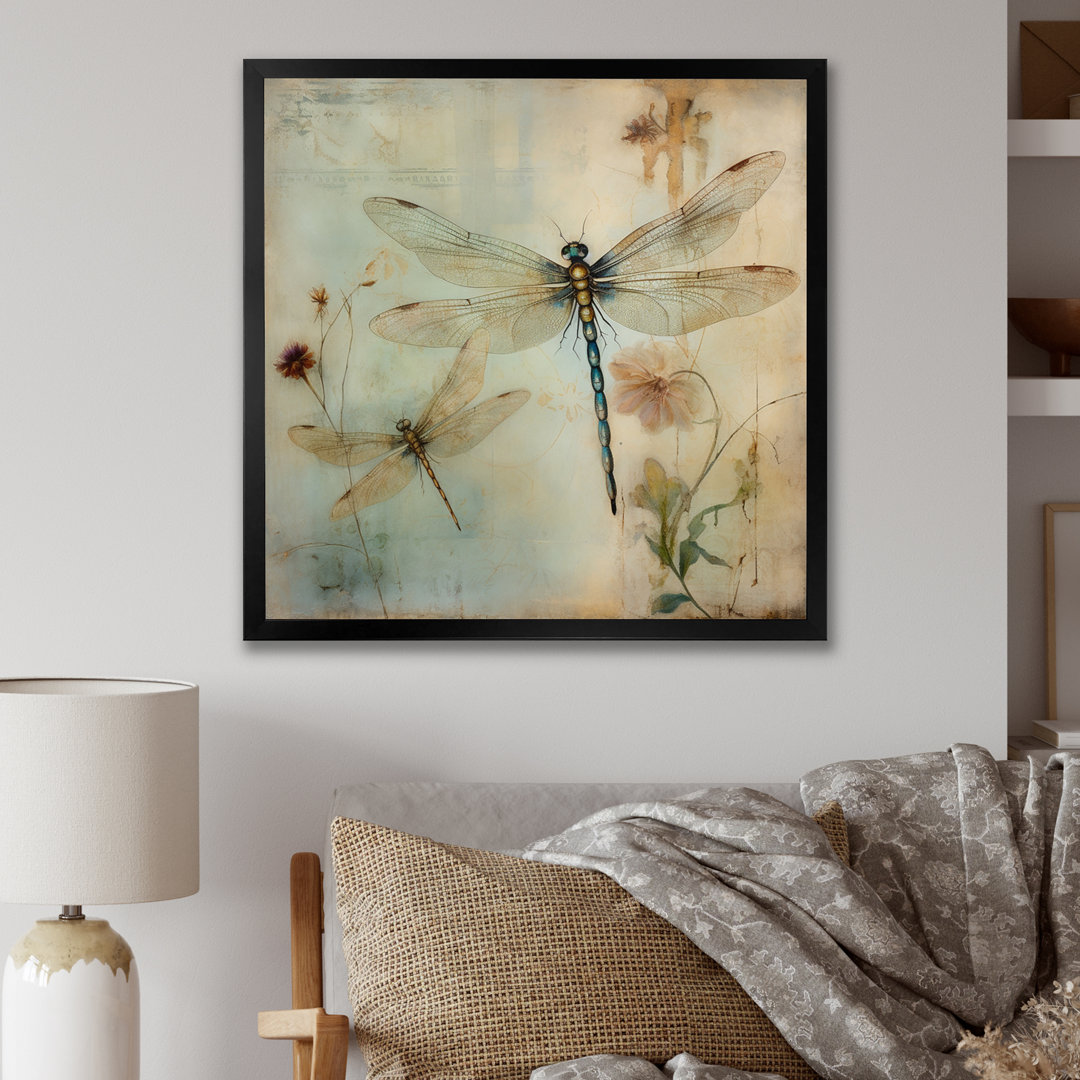 Vintage Painting Of Dragonfly Flying I - Dragonfly Large Wall Art Winston Porter 