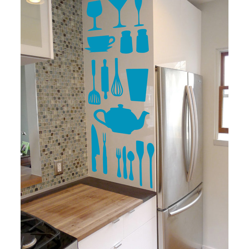 Décalcomanie murale de cuisine, H 51 po x l 40 po x P 0,01 po, Bleu sarcelle