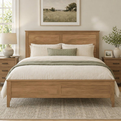 Modern Solid Wood Full Size Platform Bed With Sturdy Wooden Slats Support
