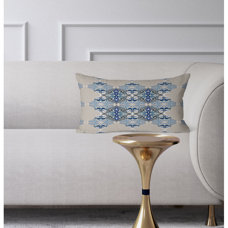 Floral Elegance  Rectangular Throw Pillow, Blue/Gray