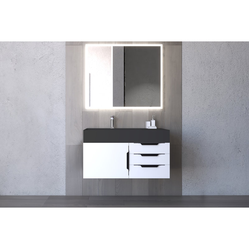 Base de meuble-lavabo simple 35 po fixée au mur seulement, Blanc / noir
