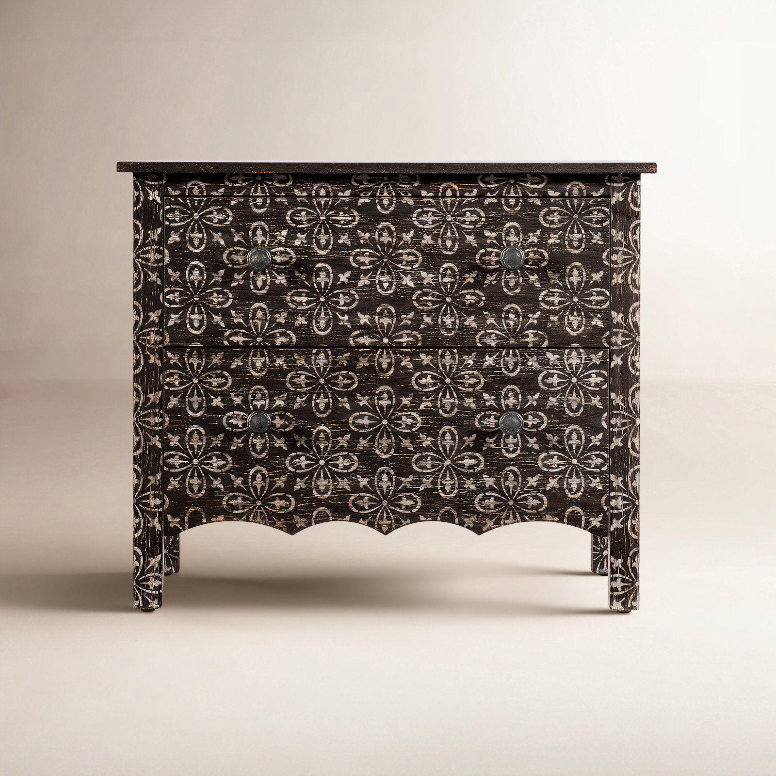 Americana 2-Drawer Oak Nightstand, Black/Cream