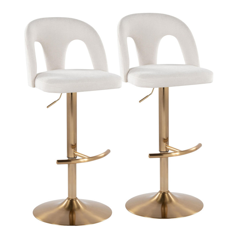Tabouret de bar réglable, Doré, Blanc