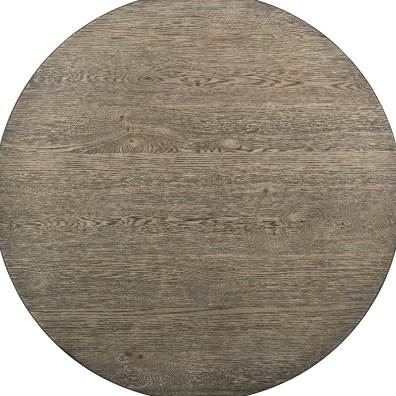 Table de salle à manger à hauteur de comptoir rustique, finition blanc antique / brun cendré, bois massif, placage de chêne noueux, sièges pour 4 personnes, base à piédestal avec support en bois et bicolore, sièges pour 4