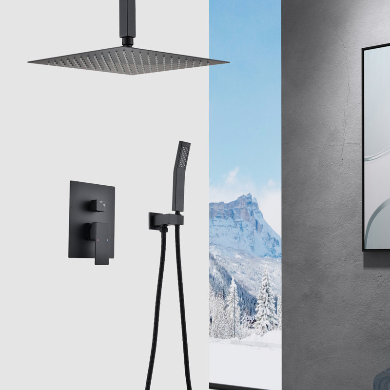 Matte Black Ceiling Shower In 10" & Handheld - Brass, Recreates Natural Rainfall Experience, Self-cleaning Nozzle, Meets American Standard Pipe Connections Mounted System Instance Head Handheld, Fits