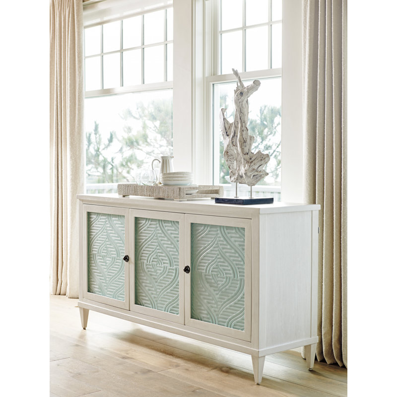 Ocean Breeze 72" Blue and White Buffet with Wave Glass Panels