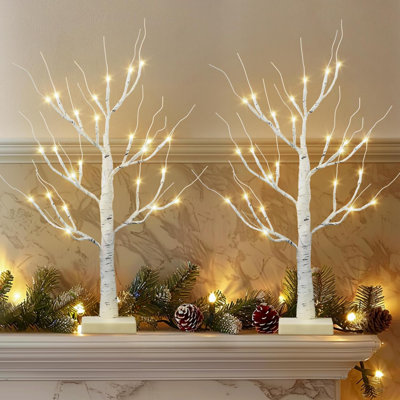 Christmas Decorations Indoor,2 Pack 2 FT Lighted Birch Tree with Led Lights