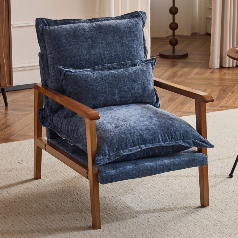 Masson Chenille Accent Chair Armchair With Pillow, Blue Chenille