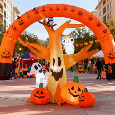 Arbre fantôme gonflable de 8 pi de hauteur - Décoration d'Halloween avec hibou / fantôme / citrouille-lanterne | Lumières à DEL blanches intégrées | L 83 po x l 40 po x H 90 po | Convient aux fêtes de jardin / de patio / d'Halloween | Décoration gonflable d'Halloween la mieux notée, ornement effrayant d'extérieur indispensable
