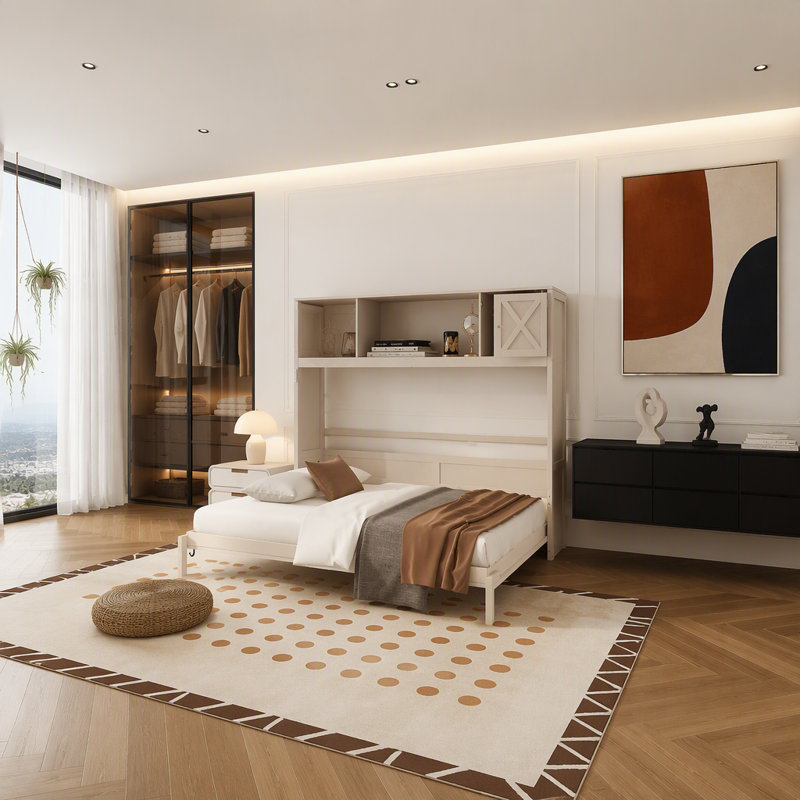 Lit escamotable avec armoires de rangement, Beige
