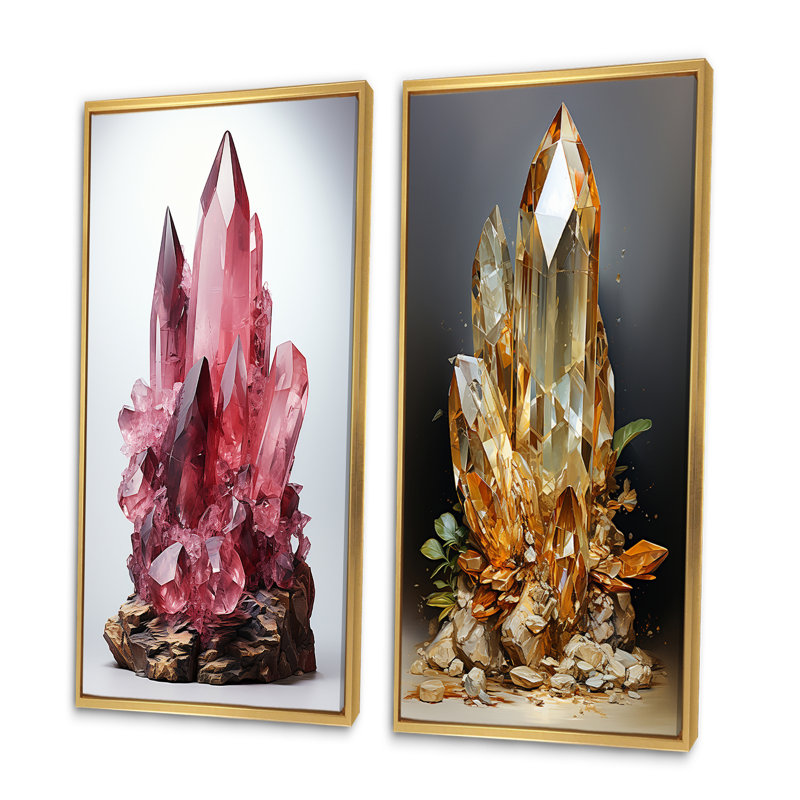 «Pink Spiritual Stone Rhodonite», 2 pièces, H 24 po x l 20 po, Encadrement doré