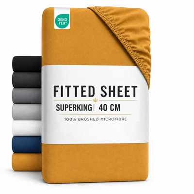 Luxury Comfort Fitted Sheet – 40cm (16 Inch) Extra Deep Pocket, Ultra-Soft Hypoallergenic Brushed Microfibre, Breathable & Fade-Resistant, Durable Elastic Bed Sheets