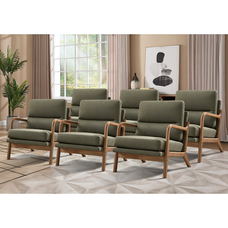 25.59'' Wide Upholstered Fabric Accent Armchair With Solid Wood Leg (Set of 6), Green