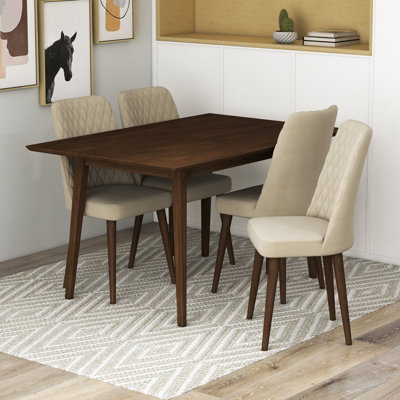 Adler 5-Piece Mid-Century Dining Set With 4 Velvet Dining Chairs