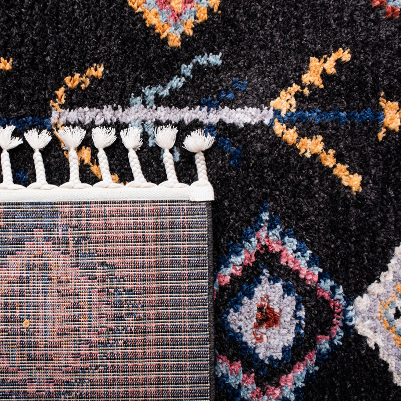 Black and Navy Diamond Flat Woven Square Area Rug, 6'7"
