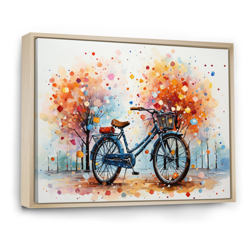 Bicycle Harmonious Pedals Pointillism IV - Transportation Wall Art Prints, Cadre naturel flottant, H 12 po x l 20 po x P 1 po