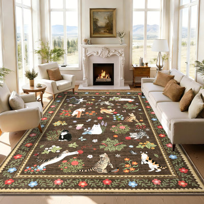 Tapis d'intérieur moderne à motif de chat 5 x 7 moderne pour animaux de compagnie