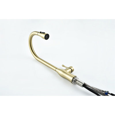 Brushed Gold Pull-Down Kitchen Faucet With Single Lever - Professional Design Inspired, High Arch And Exposed Spring For Better Control, 24" Supply Lines Included