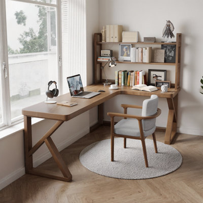 Modern L-Shaped Corner Desk with Open Shelves by Hokku Designs