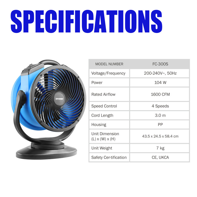 XPOWER 60.5cm Oscillating Floor Fan Fan